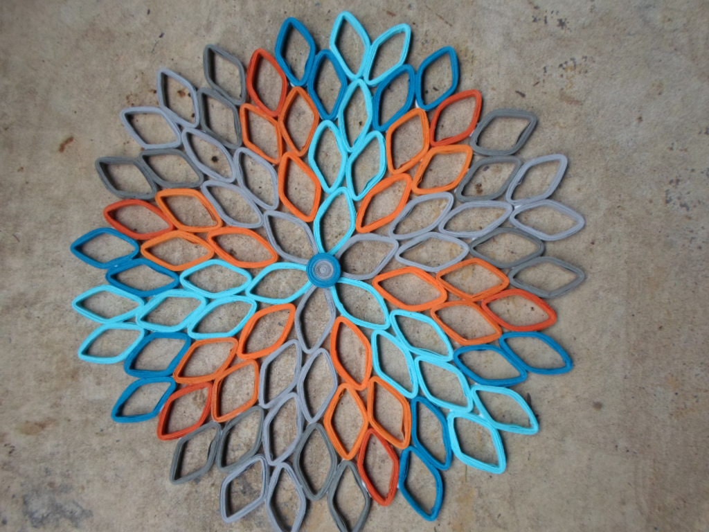 Paper Dahlia Wall Art: Blue, Gray & Orange Geometric Flower Decor