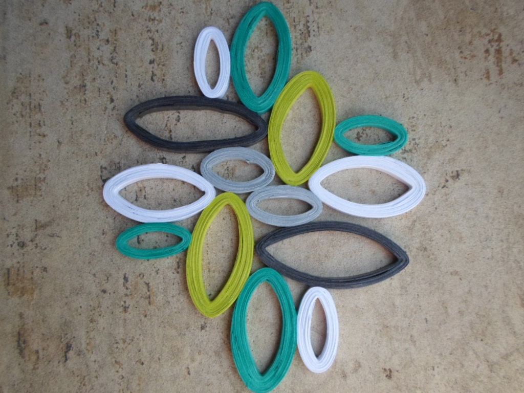 Geometric Paper Wall Art: Green, Teal, Gray Quilled Wall Hanging