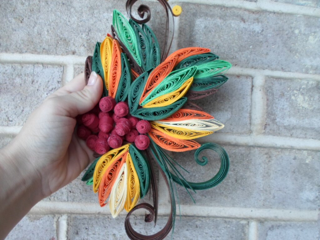 Cranberry Paper Quilled Wall Hanging: Autumn Nature Art