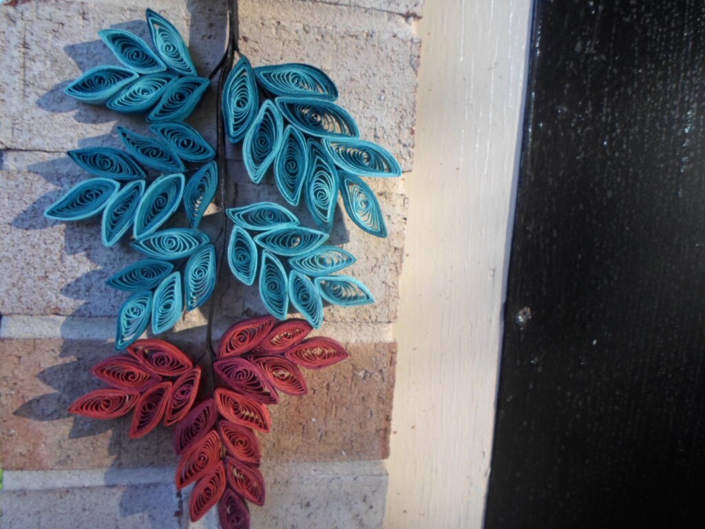 Coral & Teal Paper Leaves Wall Hanging: Glossy Home Decor