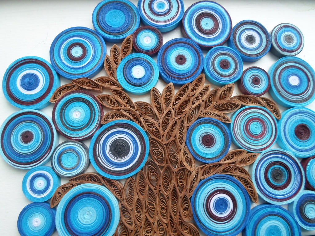 Blue Quilled Paper Tree Wall Art: Abstract Handmade Decoration