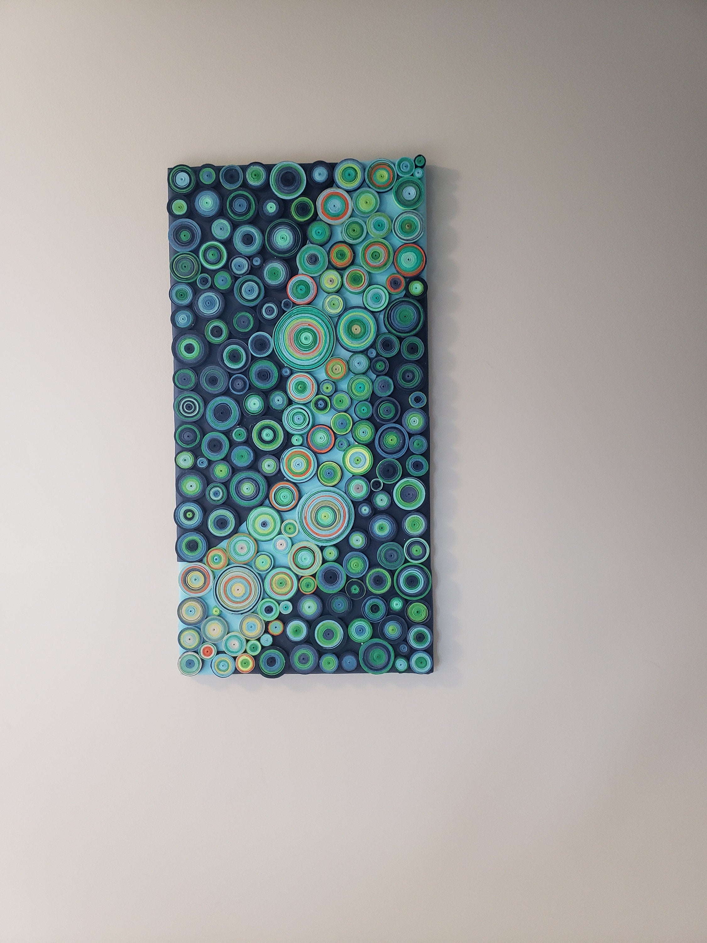 Large Abstract Circles Wall Art: Navy and Green Original