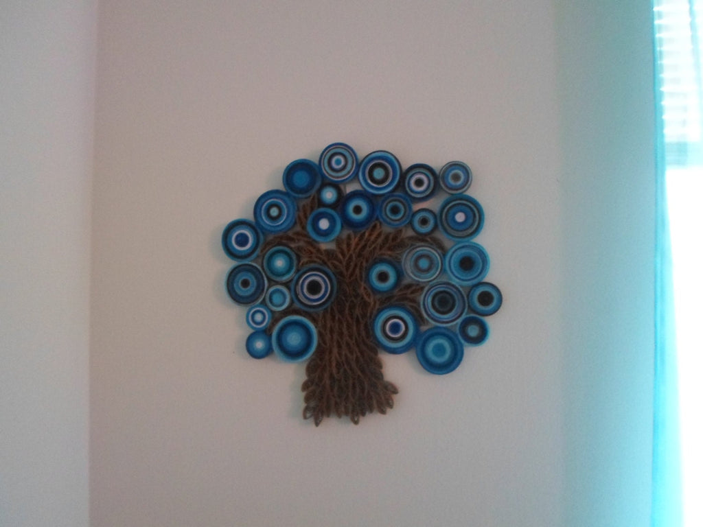 Blue Quilled Paper Tree Wall Art: Abstract Handmade Decoration