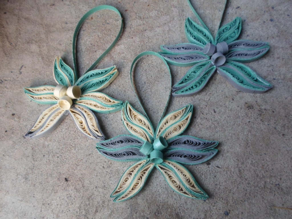 Christmas tree ornaments Set of 3 Holidays Modern Trendy Decorations Paper Teal Gray