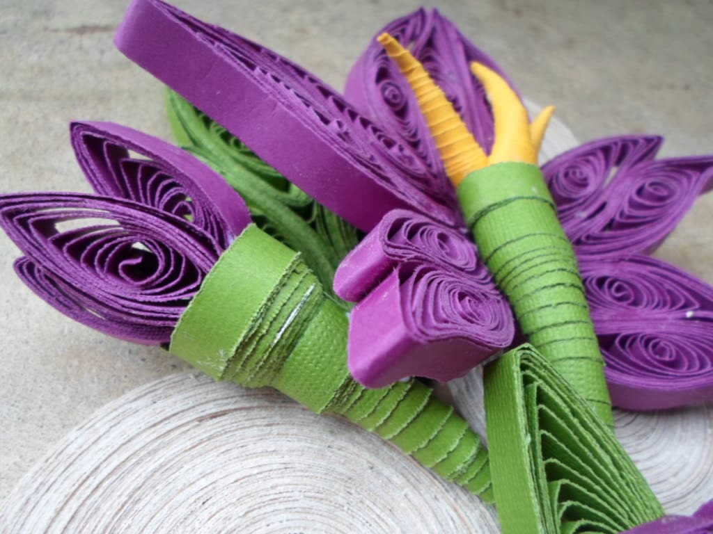 Purple Quilled Paper Flower Wall Art: 3D Home Decor