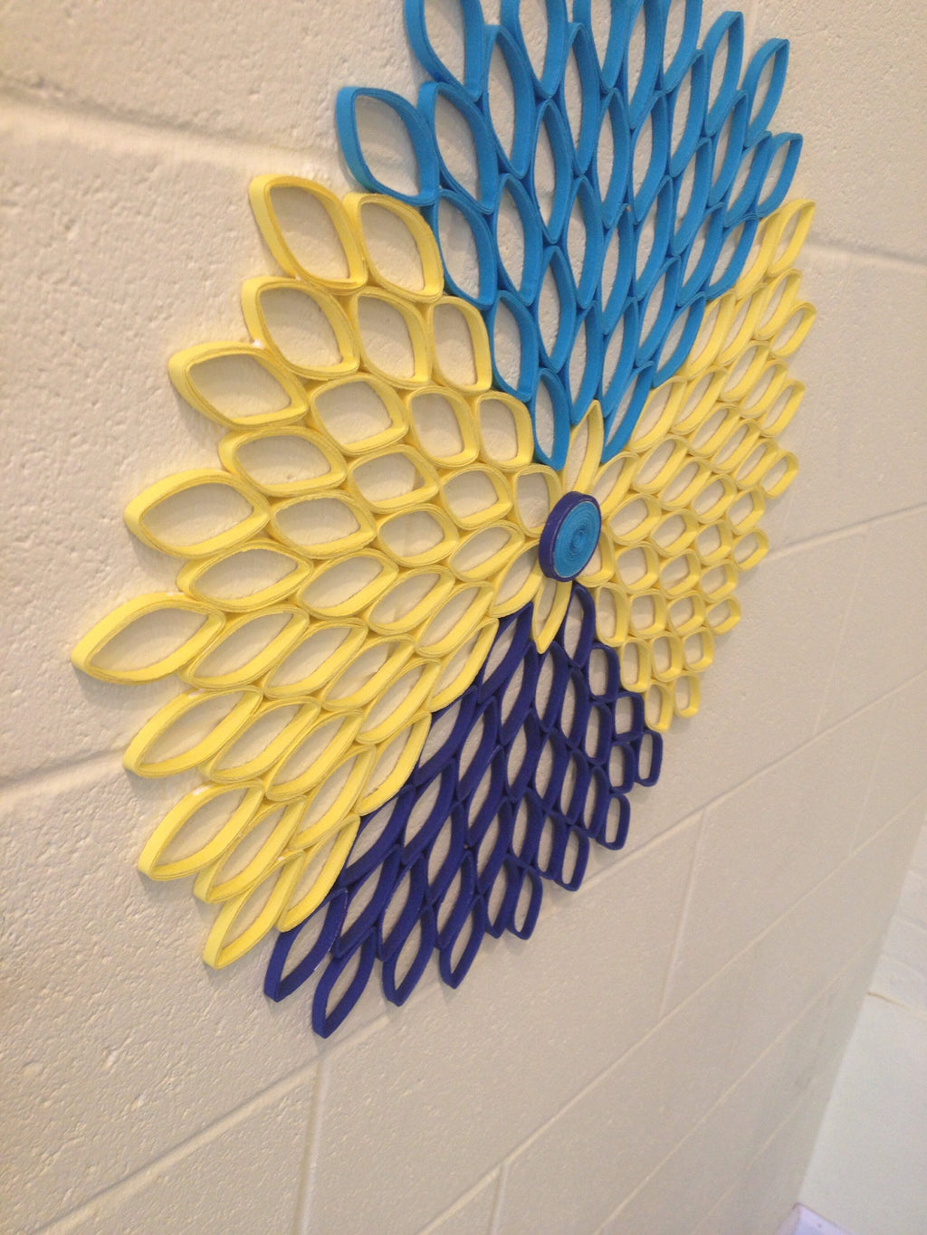 Blue & Yellow Dahlia Wall Art: Modern Geometric Paper Flower