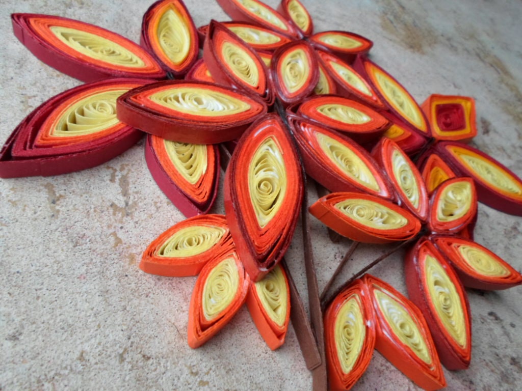Fall Leaves Paper Quilling Wall Art: Orange Yellow Autumn Decor