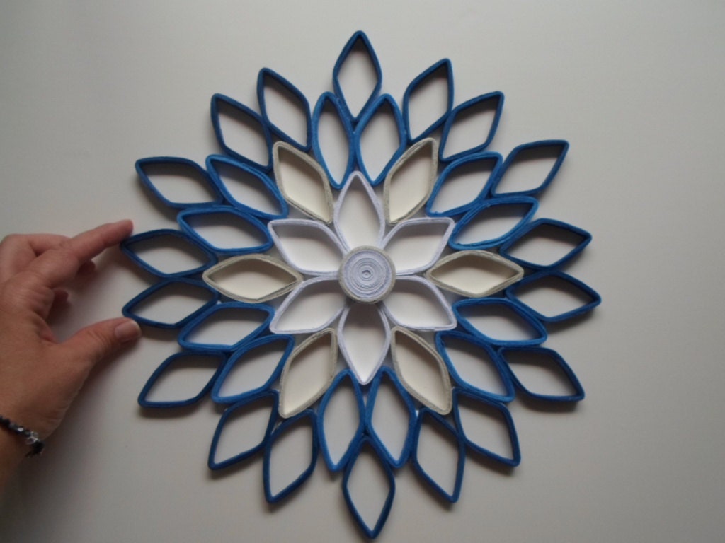Navy & White Paper Dahlia Wall Art: Handmade Geometric Flower Decor