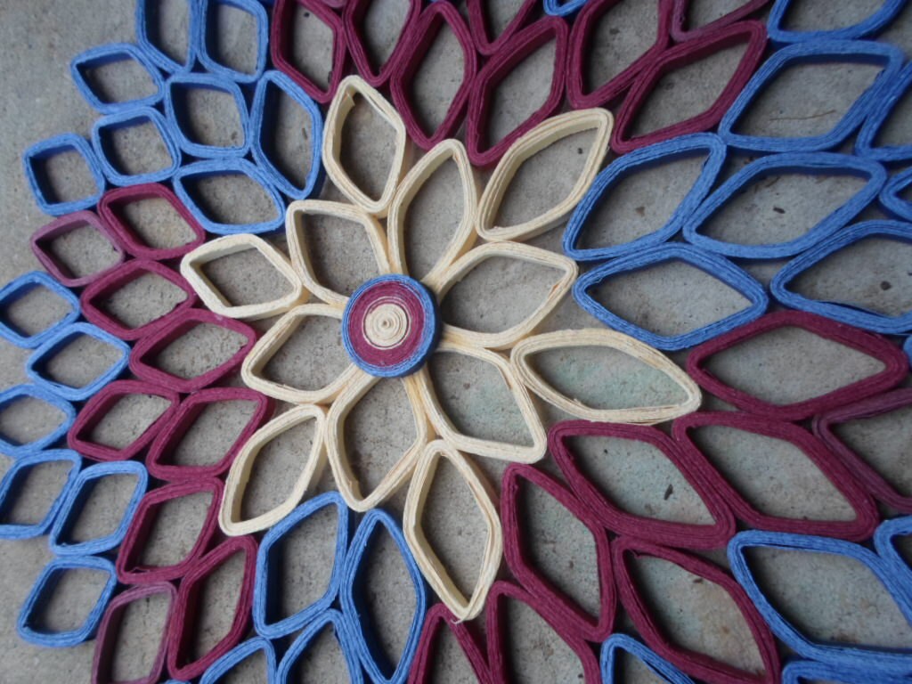 Large Paper Dahlia Wall Art: Burgundy & Blue Ombré Decor