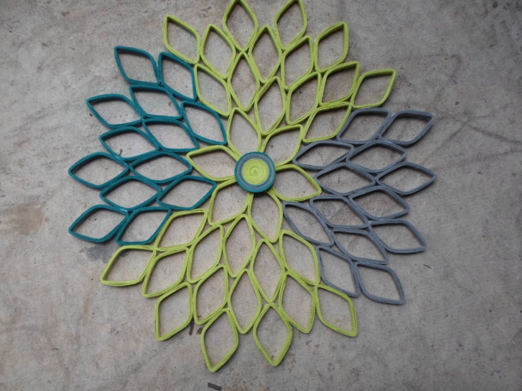 Teal & Lime Green Dahlia Wall Art: Geometric Paper Flower Decor