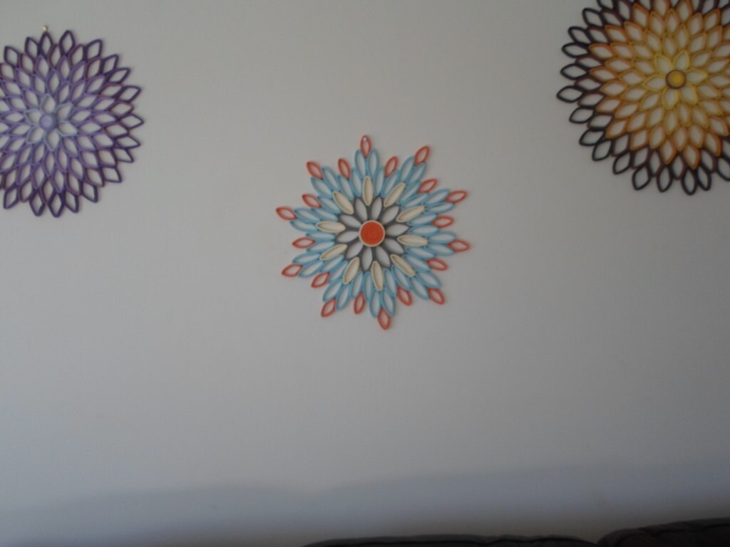 Blue & Orange Paper Flower Wall Art Contemporary Home Decor