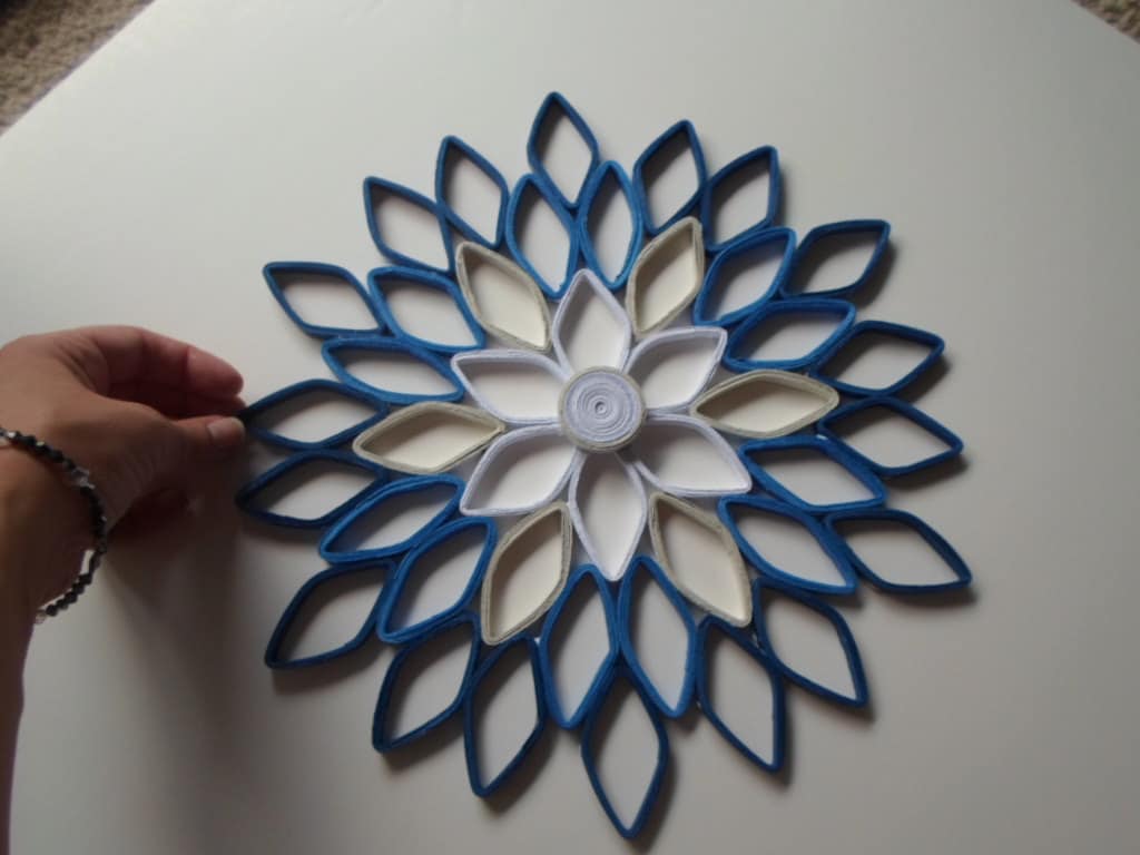 Navy & White Paper Dahlia Wall Art: Handmade Geometric Flower Decor