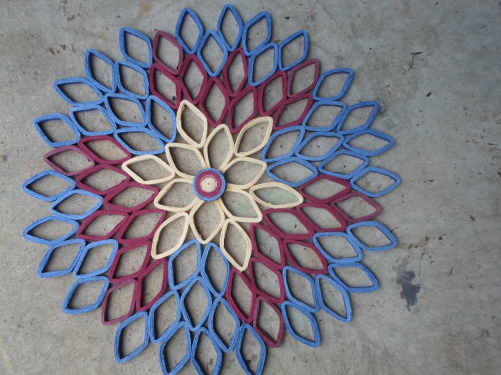 Large Paper Dahlia Wall Art: Burgundy & Blue Ombré Decor