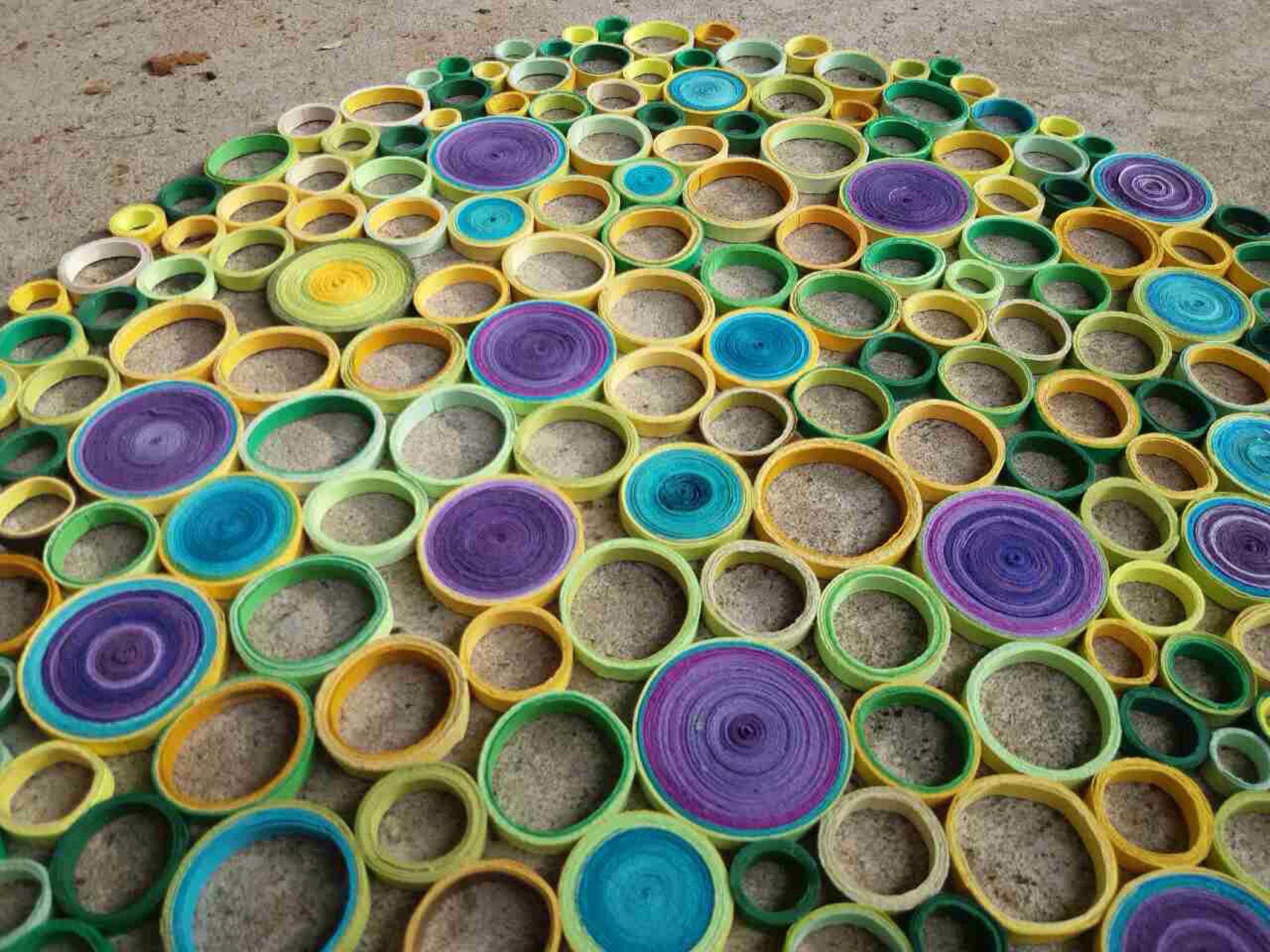 Large Abstract Paper Quilling Wall Art: Green, Purple, Teal, Yellow