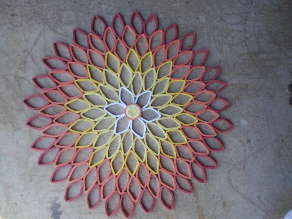 Coral Dahlia Wall Art: Handmade Paper Quilled Flower Decor