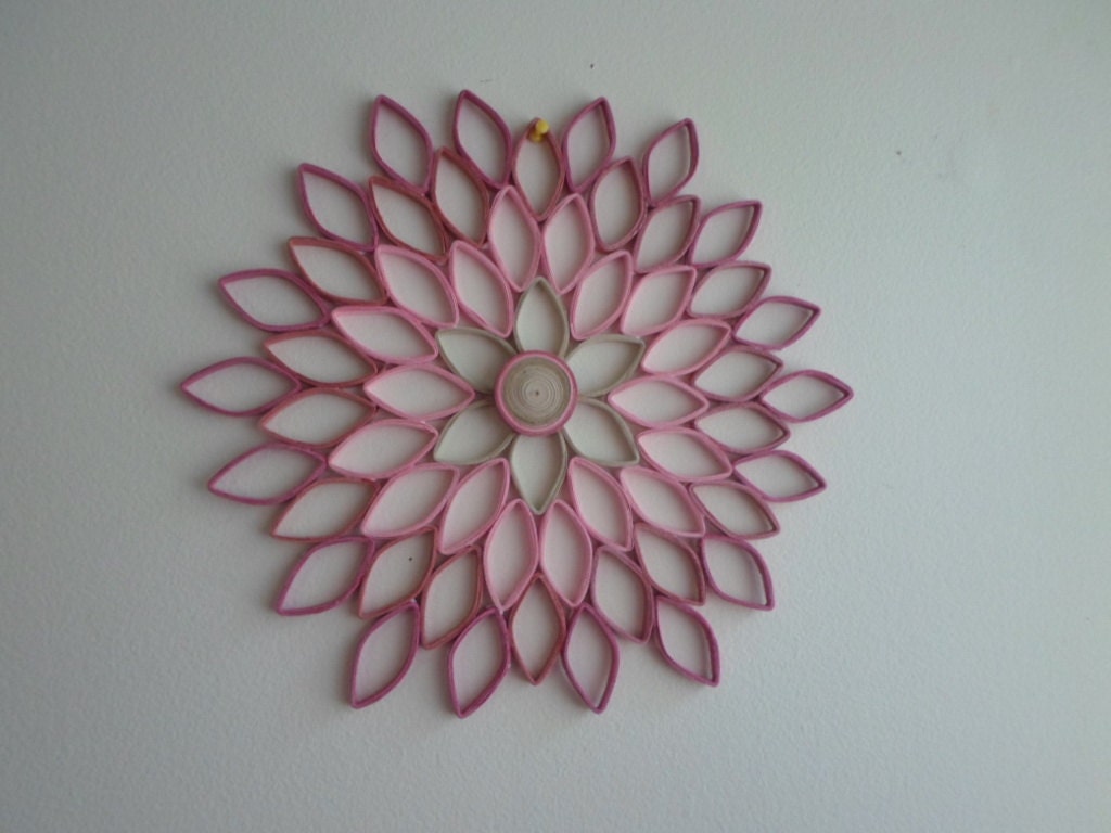 Pink Dahlia Paper Quilling Wall Art: Modern Floral Decor