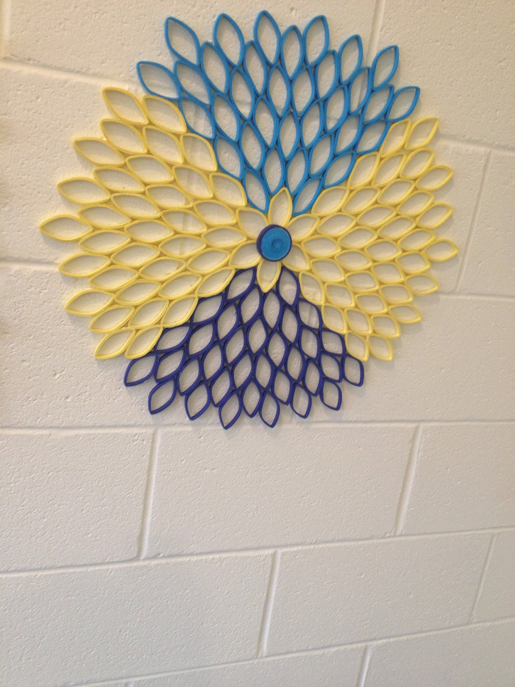 Blue & Yellow Dahlia Wall Art: Modern Geometric Paper Flower