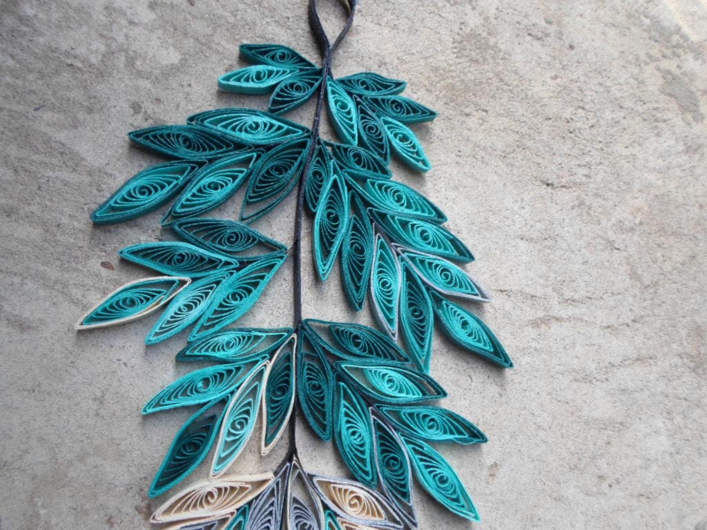 Teal home decor Gold Silver Wall art Paper leaves wall hanging