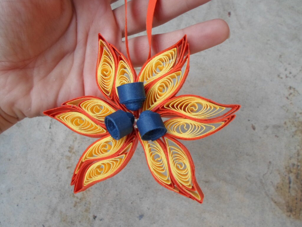 Christmas tree ornament Yellow and orange Quilled decoration Paper quilling Holidays
