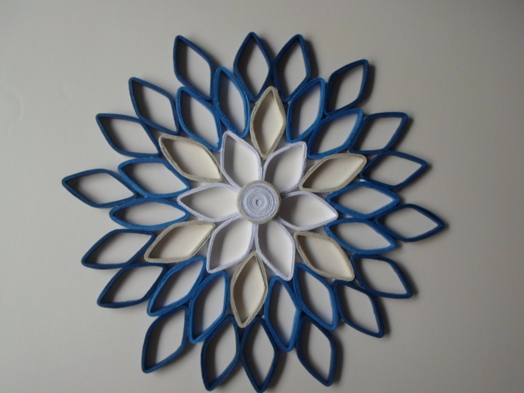 Navy & White Paper Dahlia Wall Art: Handmade Geometric Flower Decor