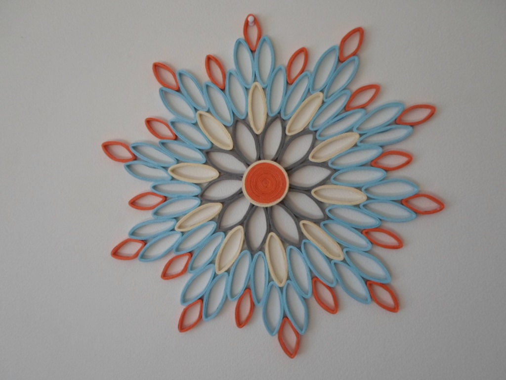 Blue & Orange Paper Flower Wall Art Contemporary Home Decor