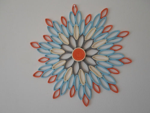 Blue & Orange Paper Flower Wall Art Contemporary Home Decor
