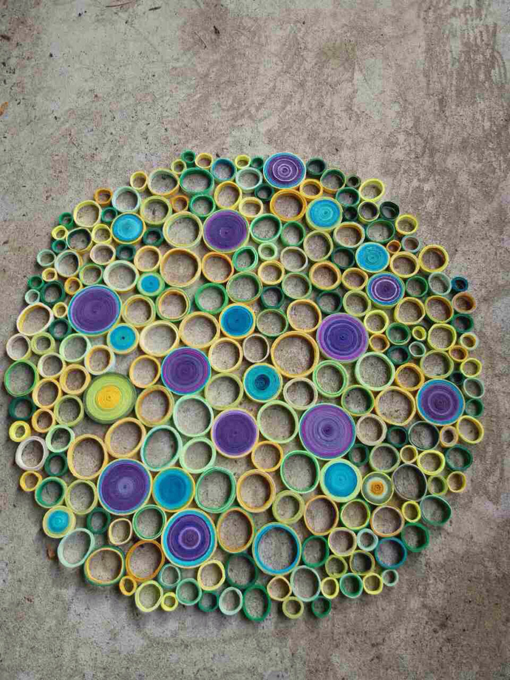 Large Abstract Paper Quilling Wall Art: Green, Purple, Teal, Yellow