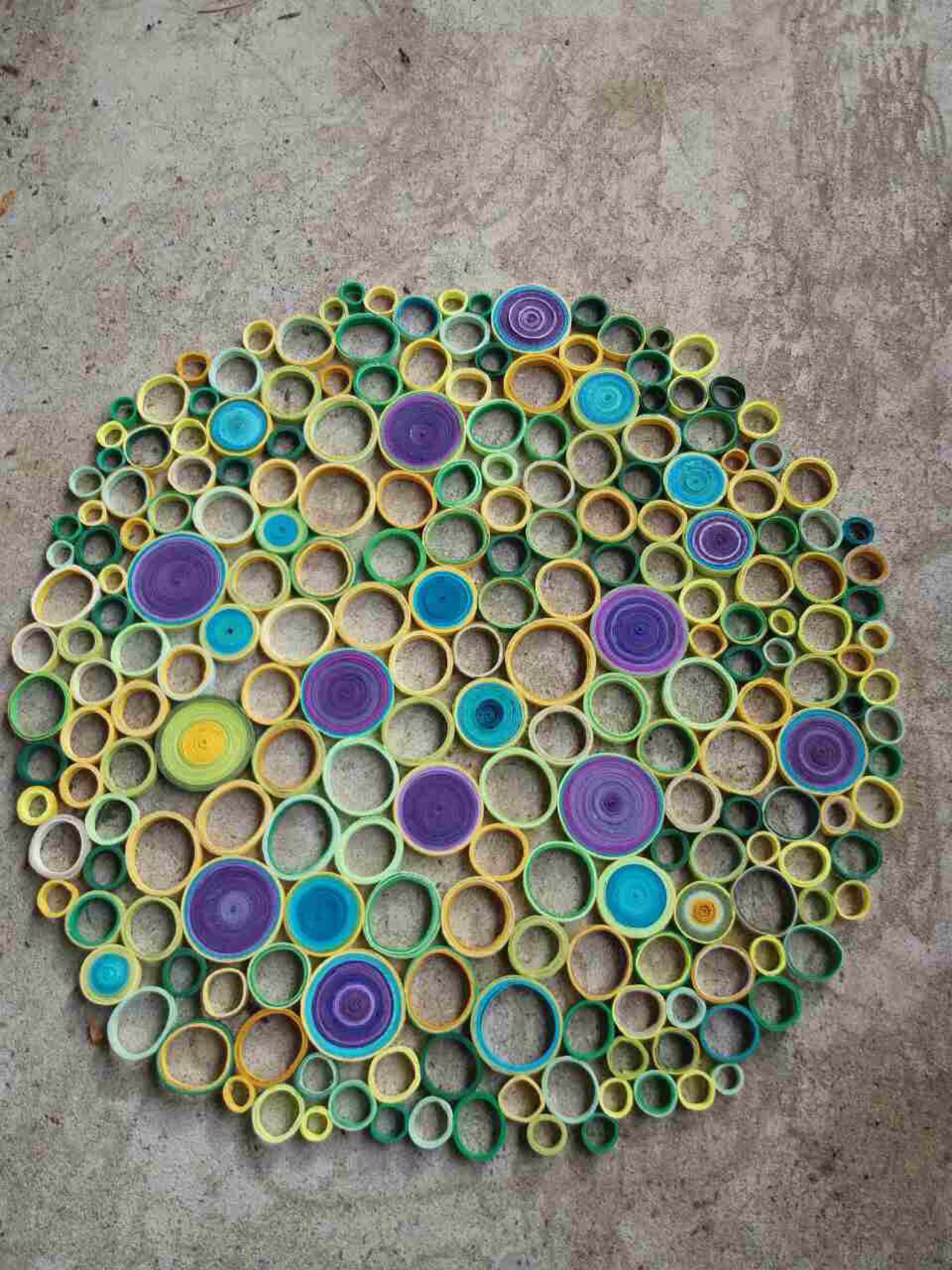 Large Abstract Paper Quilling Wall Art: Green, Purple, Teal, Yellow