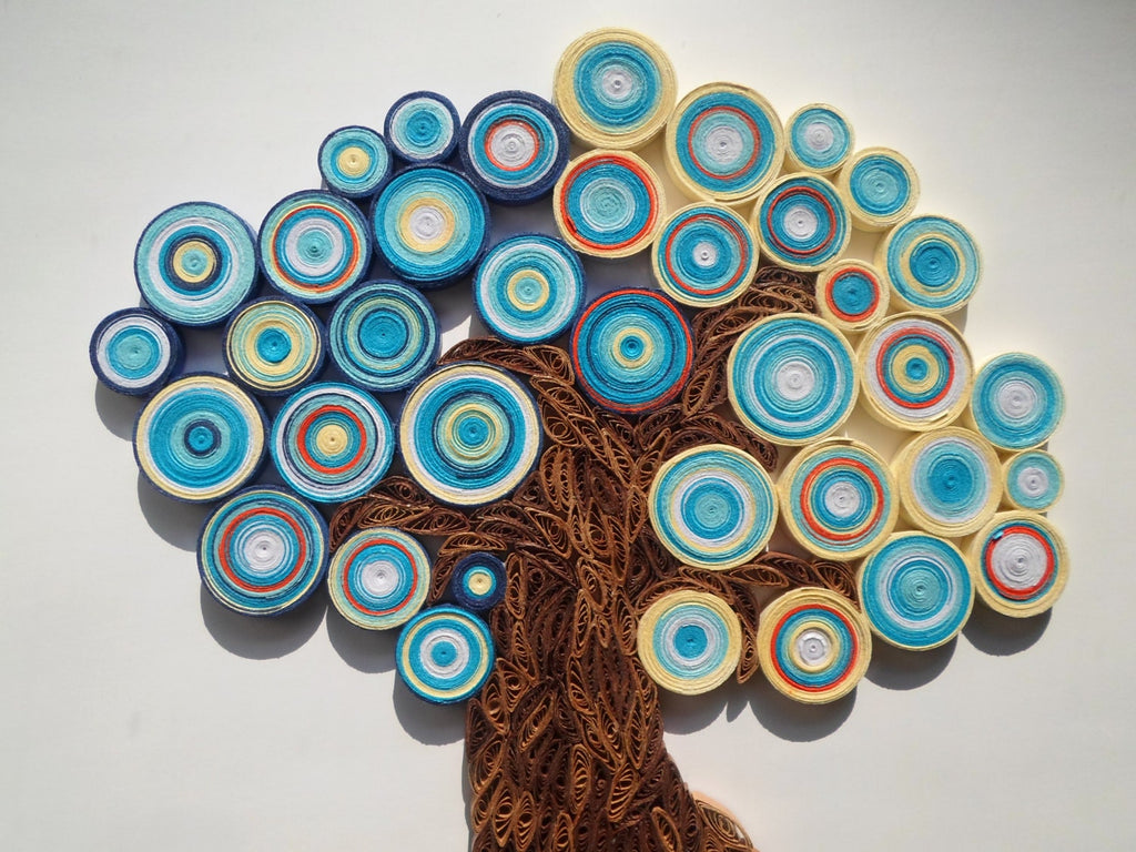 Quilled Paper Tree Wall Art: Blue Orange Abstract Home Decor