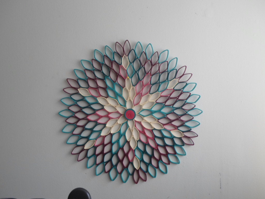 Teal Dahlia Wall Art: Geometric Ombre Paper Flower Decor