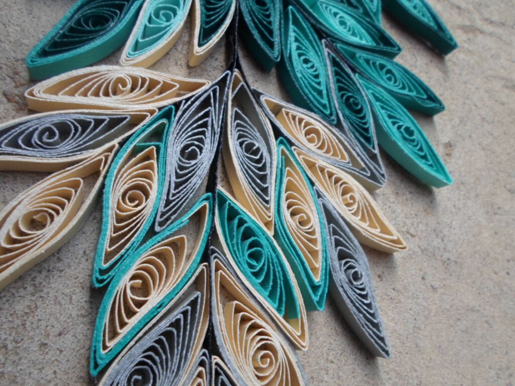 Teal home decor Gold Silver Wall art Paper leaves wall hanging