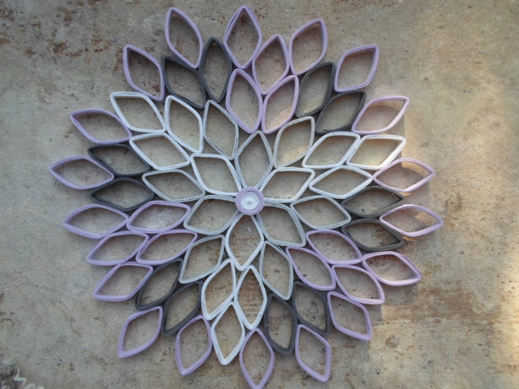 Large Paper Dahlia Wall Art: Purple Gray Geometric Flower
