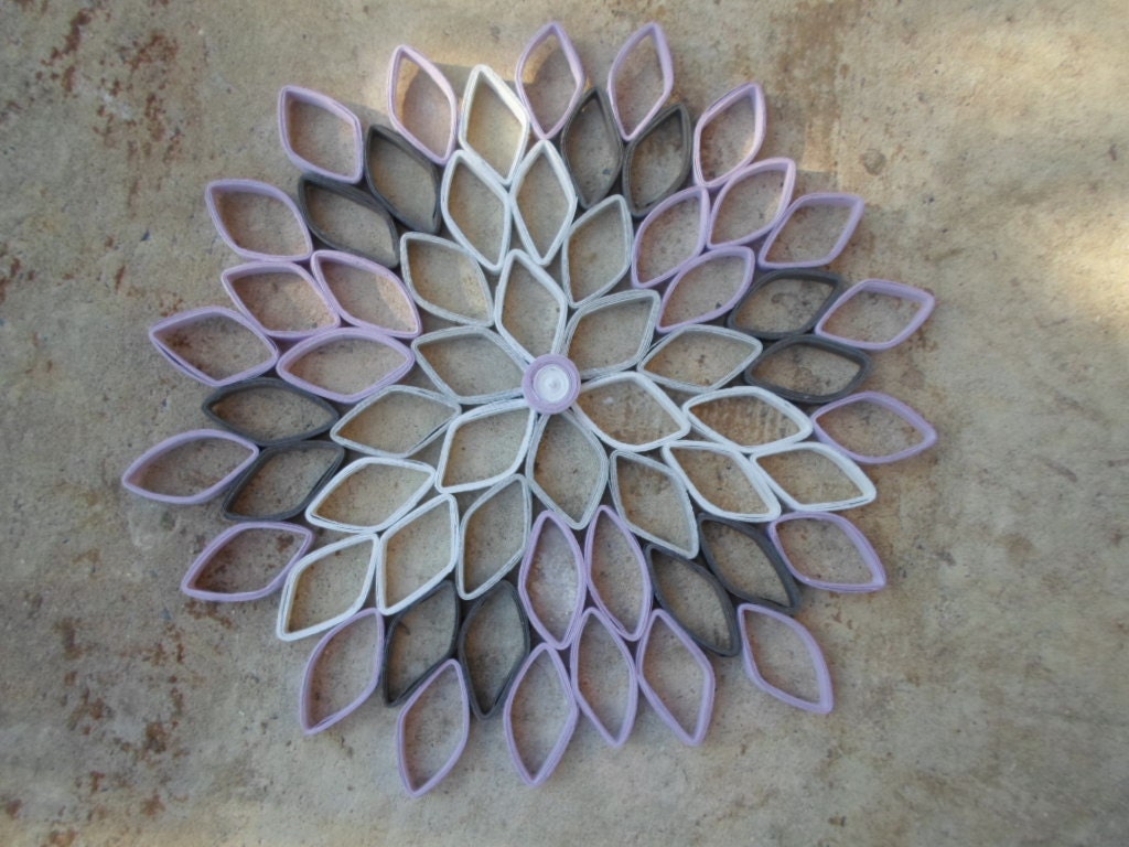 Large Paper Dahlia Wall Art: Purple Gray Geometric Flower
