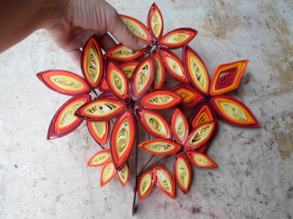 Fall Leaves Paper Quilling Wall Art: Orange Yellow Autumn Decor
