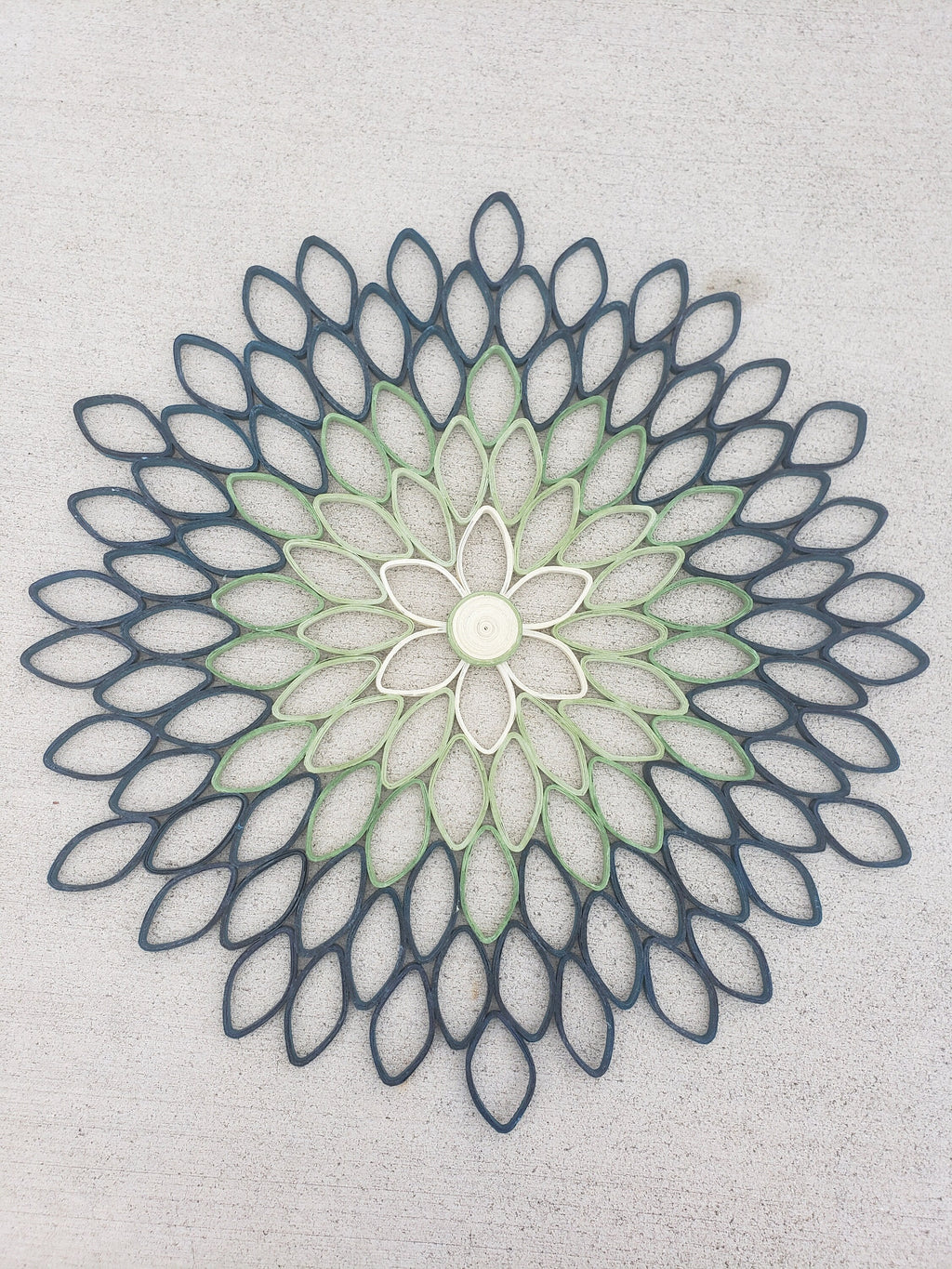 Handmade Dahlia Wall Art: Green & Teal Geometric Paper Quilling