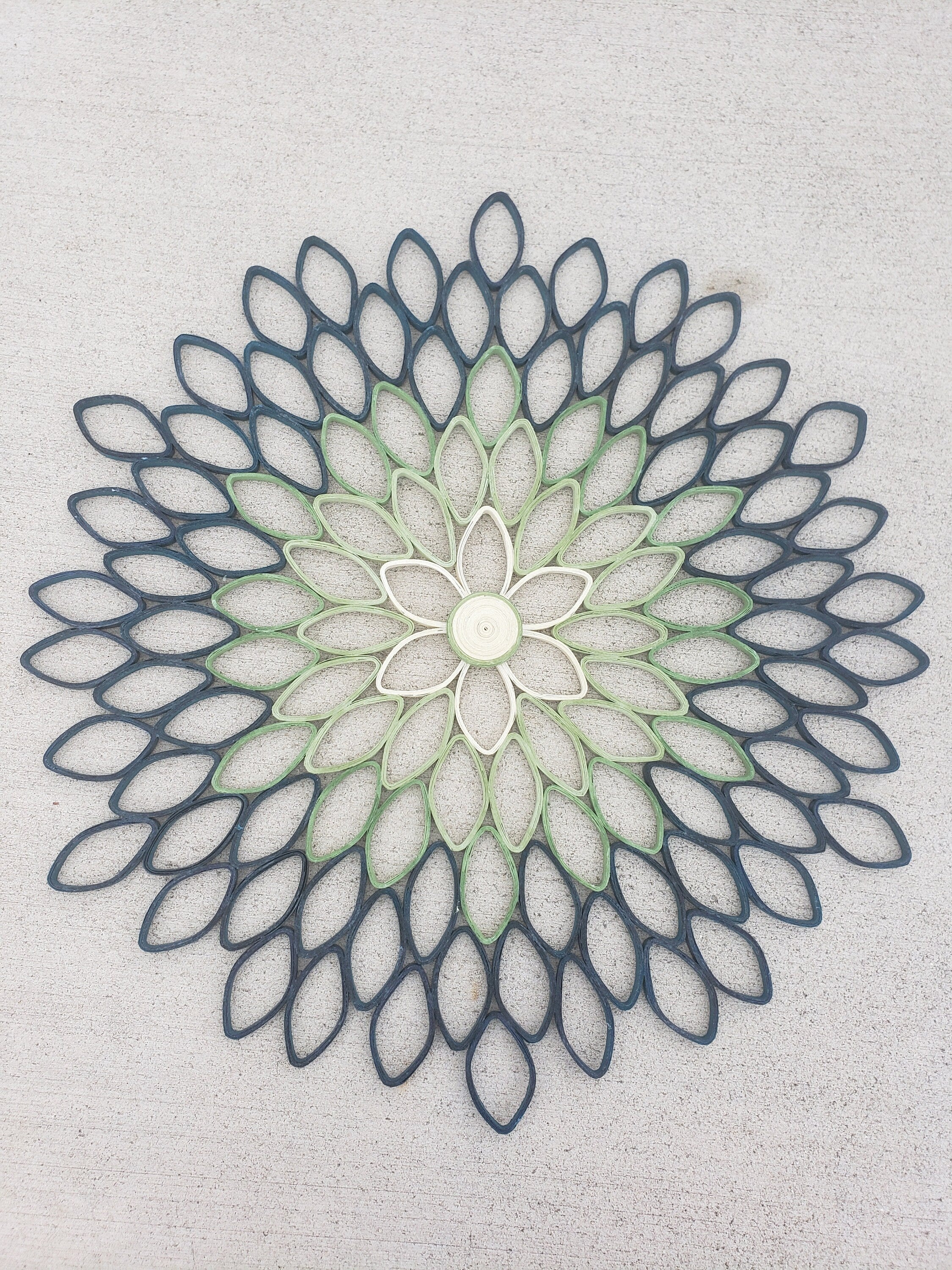 Handmade Dahlia Wall Art: Green & Teal Geometric Paper Quilling