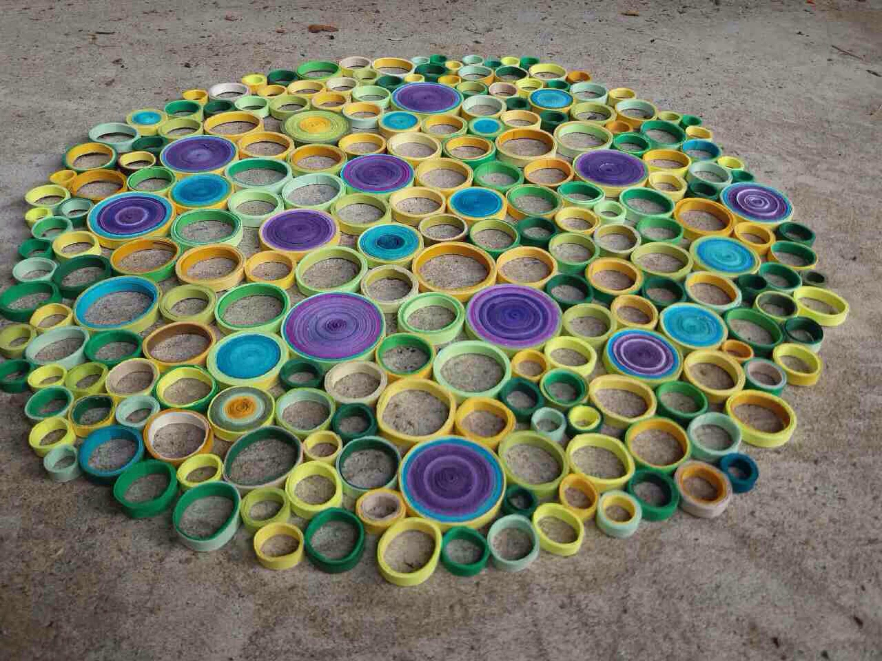 Large Abstract Paper Quilling Wall Art: Green, Purple, Teal, Yellow