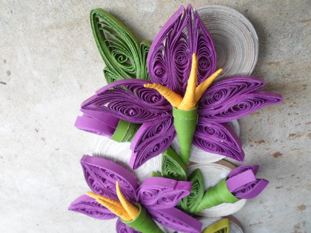 Purple Quilled Paper Flower Wall Art: 3D Home Decor