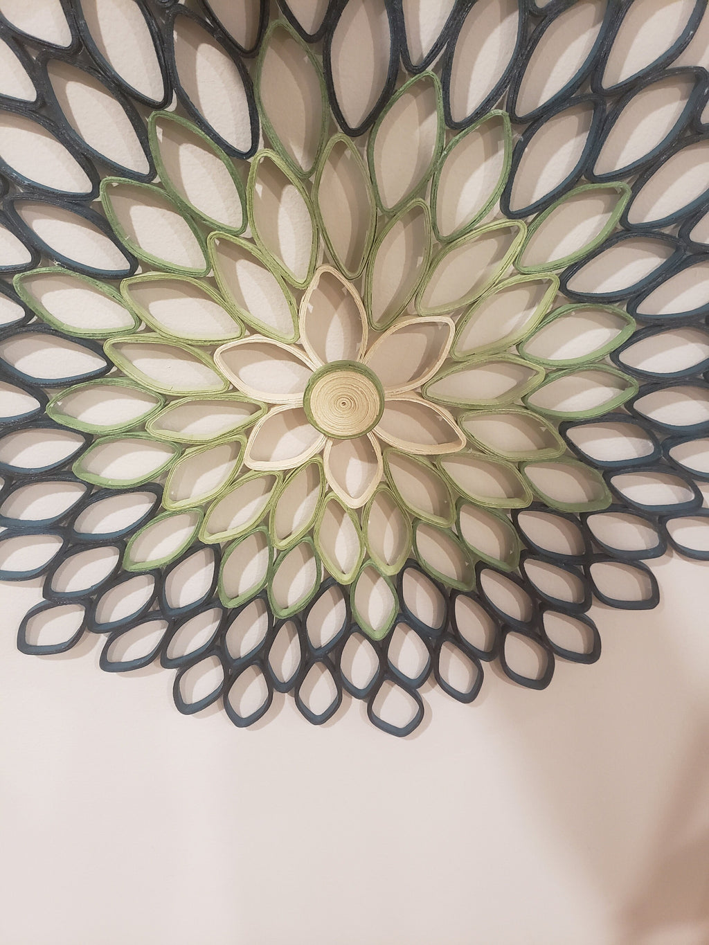 Handmade Dahlia Wall Art: Green & Teal Geometric Paper Quilling