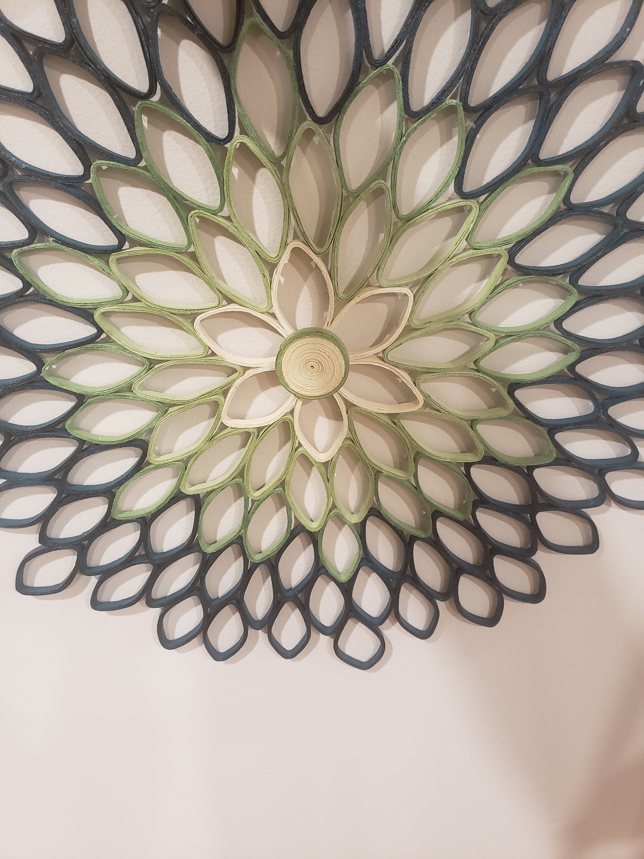 Handmade Dahlia Wall Art: Green & Teal Geometric Paper Quilling