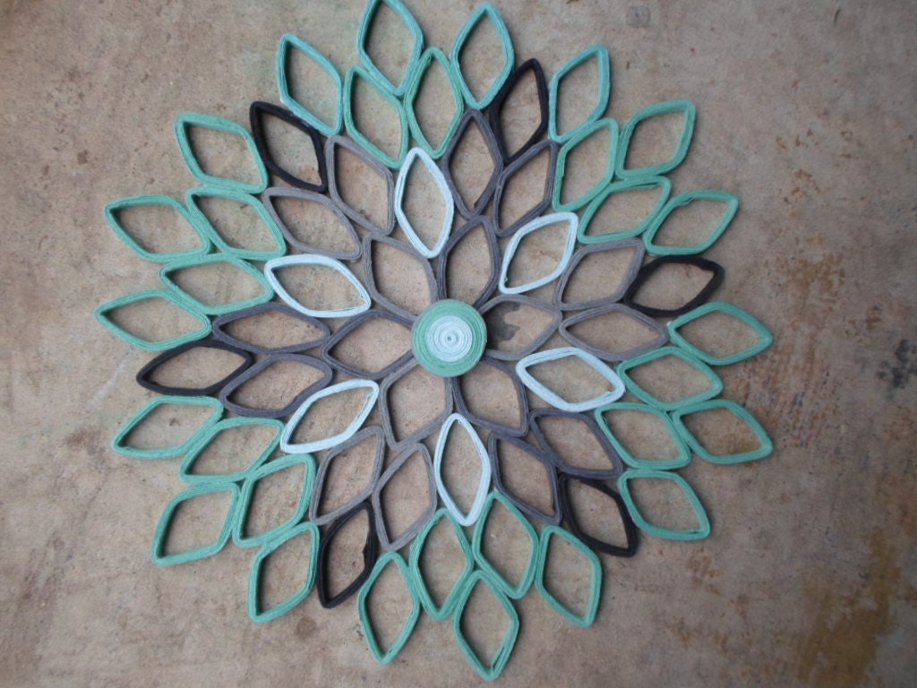 Monochrome Paper Dahlia Wall Art: Mint Green & Gray Geometric Flower