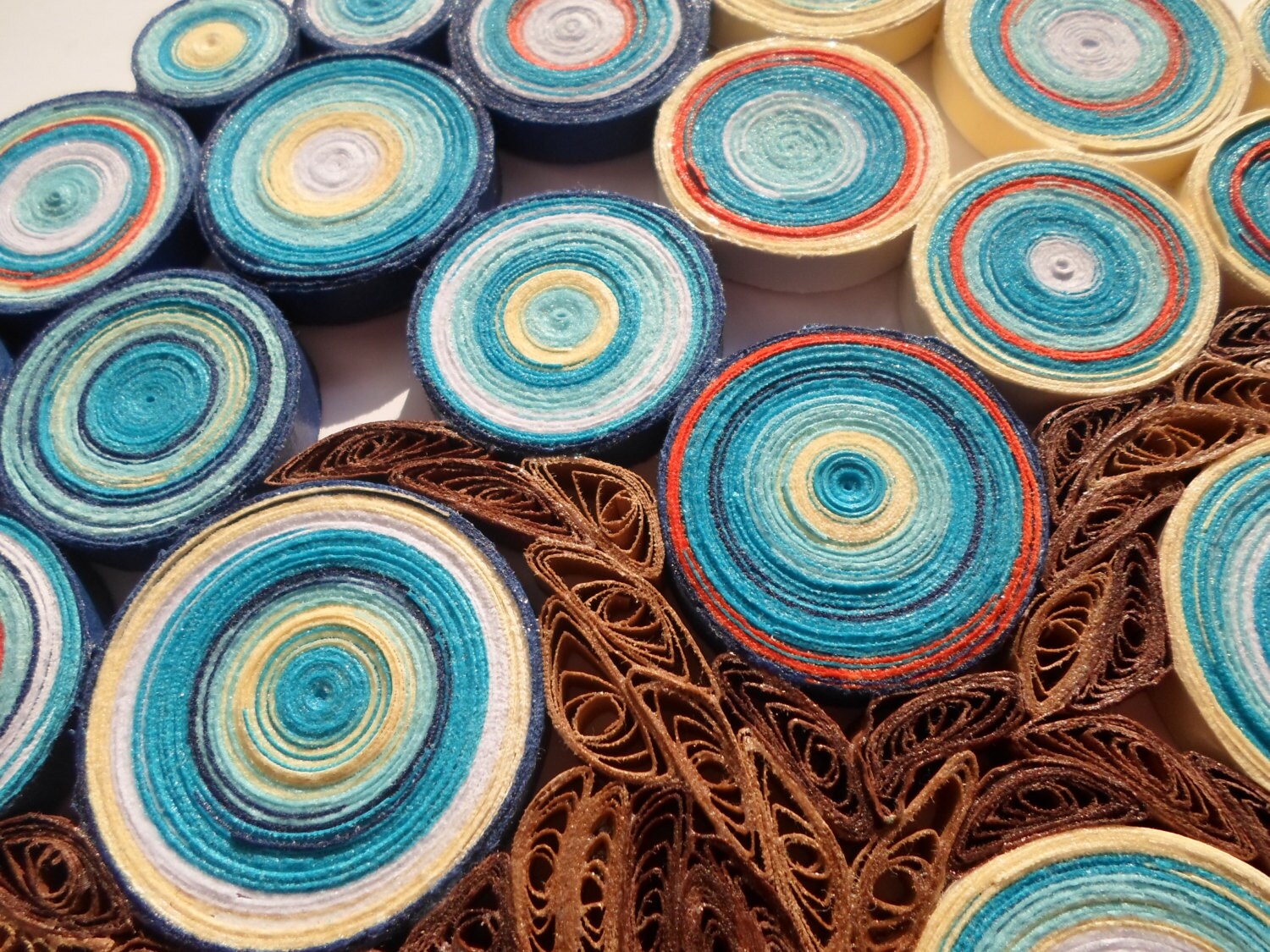 Quilled Paper Tree Wall Art: Blue Orange Abstract Home Decor