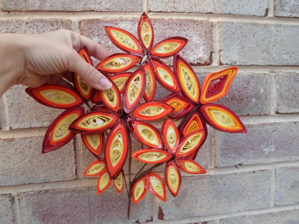 Fall Leaves Paper Quilling Wall Art: Orange Yellow Autumn Decor
