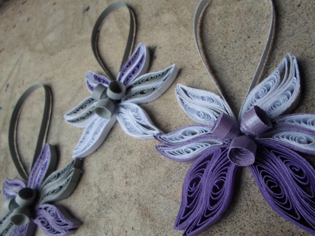 Christmas tree ornaments Purple White Gray Trendy Modern Paper decorations Quilling art Holidays