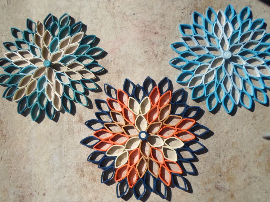 Large Paper Dahlia Wall Art: Orange, Blue, & Brown Geometric Flower