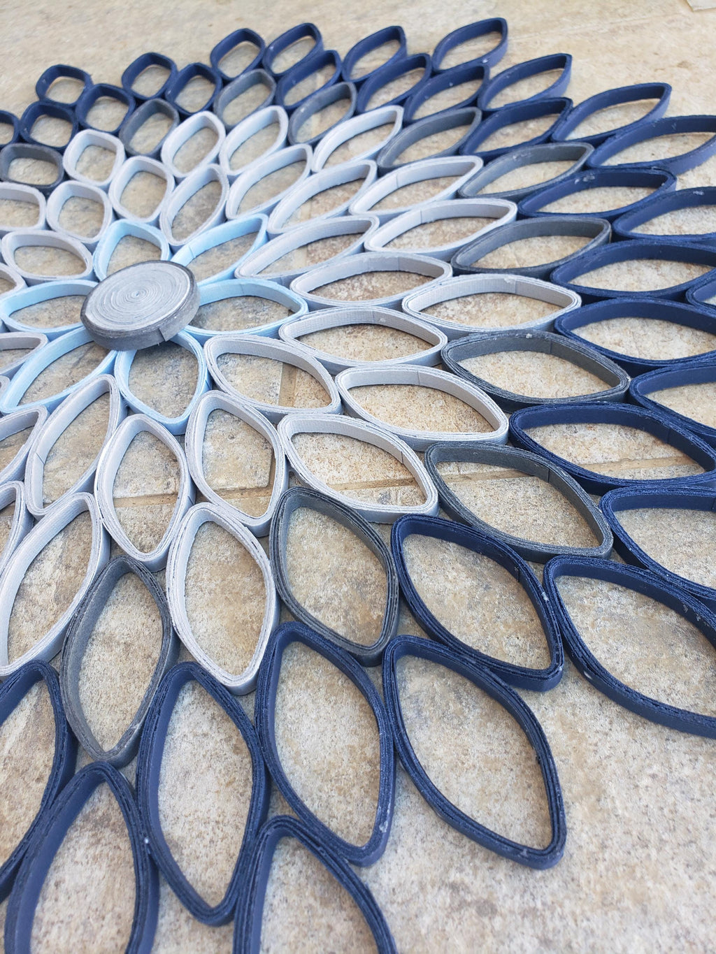 Navy Blue and Gray Large Wall Hanging Round Geometrical Petals Living Room Decor