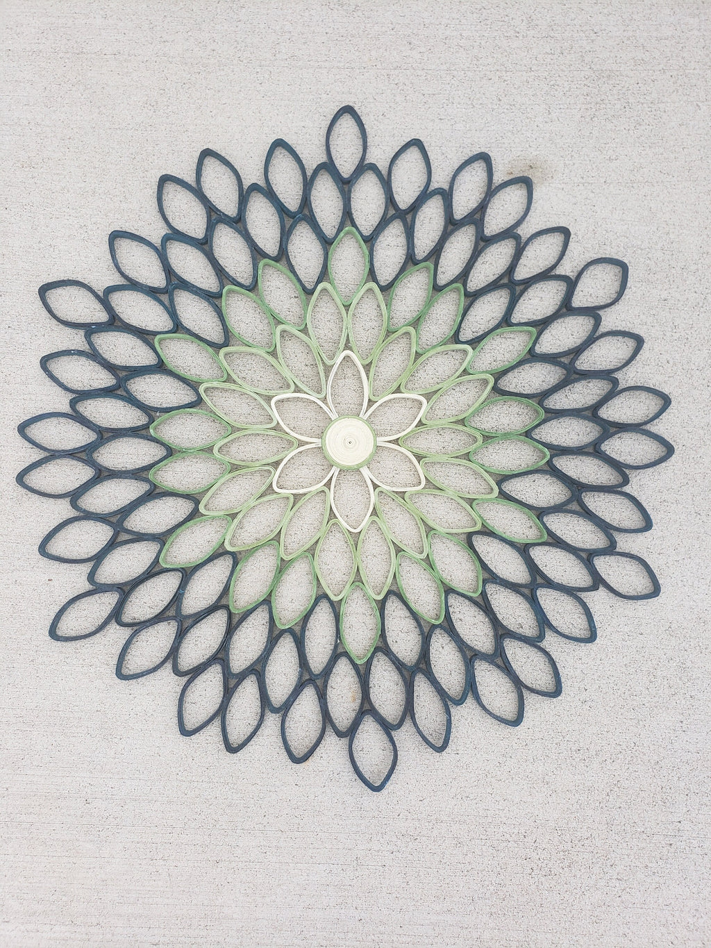 Handmade Dahlia Wall Art: Green & Teal Geometric Paper Quilling