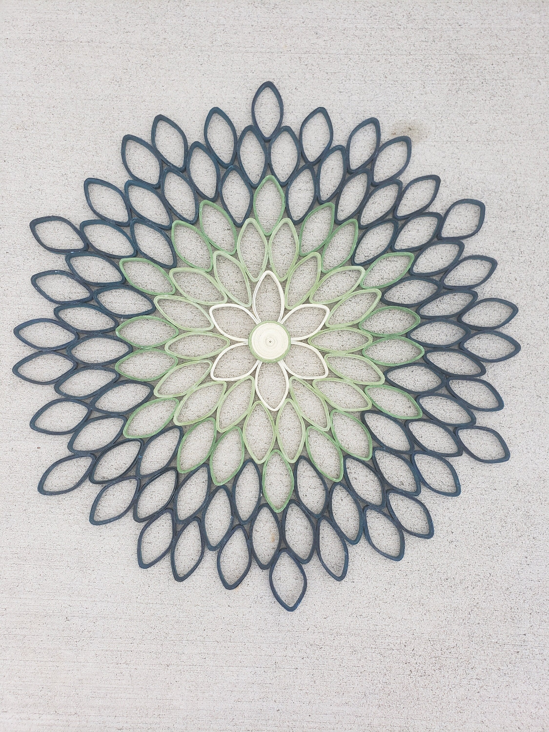 Handmade Dahlia Wall Art: Green & Teal Geometric Paper Quilling