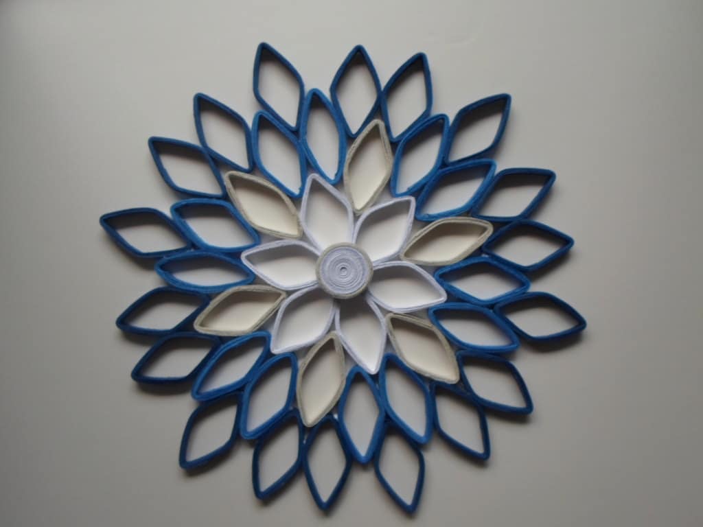 Navy & White Paper Dahlia Wall Art: Handmade Geometric Flower Decor